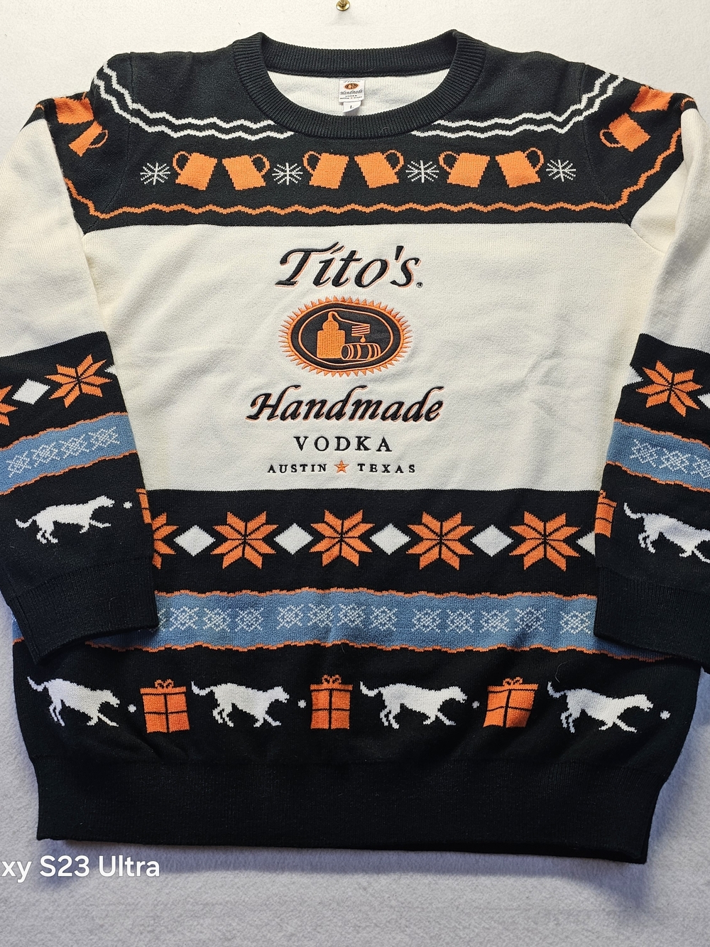 Men's Crewneck Sweater - Black/White/Orange
